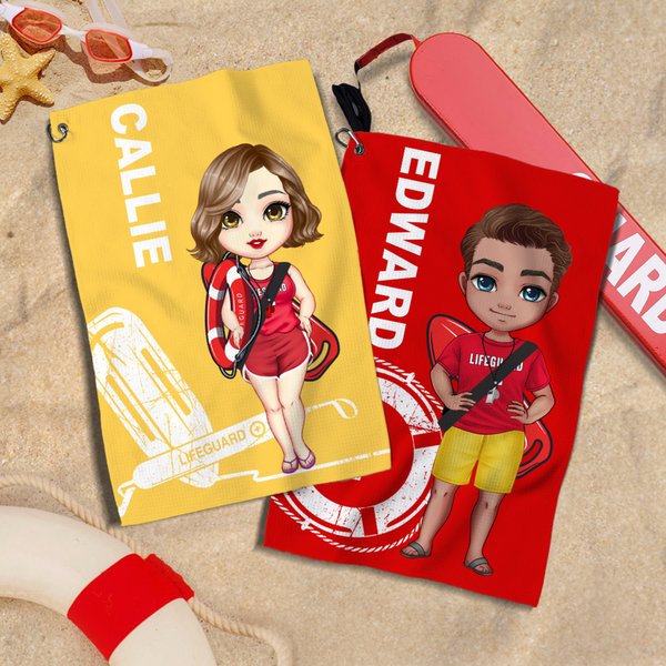 Personlig tegneserie livredder superabsorberende vaffel sportshåndkle med navn sommerferie bursdag takknemlighet gave til svømmeelskere