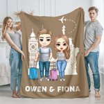 Personalized Cartoon Travel Character Multicolour Soft Throw Blanket with Name Home Decor Birthday Anniversary Travel Gift for Adventure Lovers