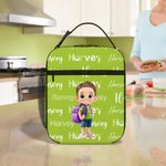 Personalised Cartoon Kid Character Portable Insulated Lunch Bag with Name and Mesh Pocket Back to School Birthday Gift for Boys Girls