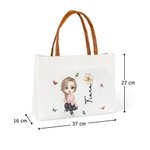 Sac en Toile Personnalisé avec Personnage Cartoon Nom Fleur de Naissance Grande Capacité Essentiel de Voyage Cadeau Anniversaire Noël pour Femme Fille