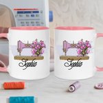 Personalised Birth Flower Sewing Machine Ceramic Coffee Mug with Name Home Kitchen Decor Birthday Gift for Mom Grandma Sewing Enthusiast