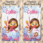 Personalized Cartoon Scuba Diver Quick Dry Oversized Beach Towel and Bag with Name Summer Vacation Beach Party Essentials Birthday Gift for Boys Girls