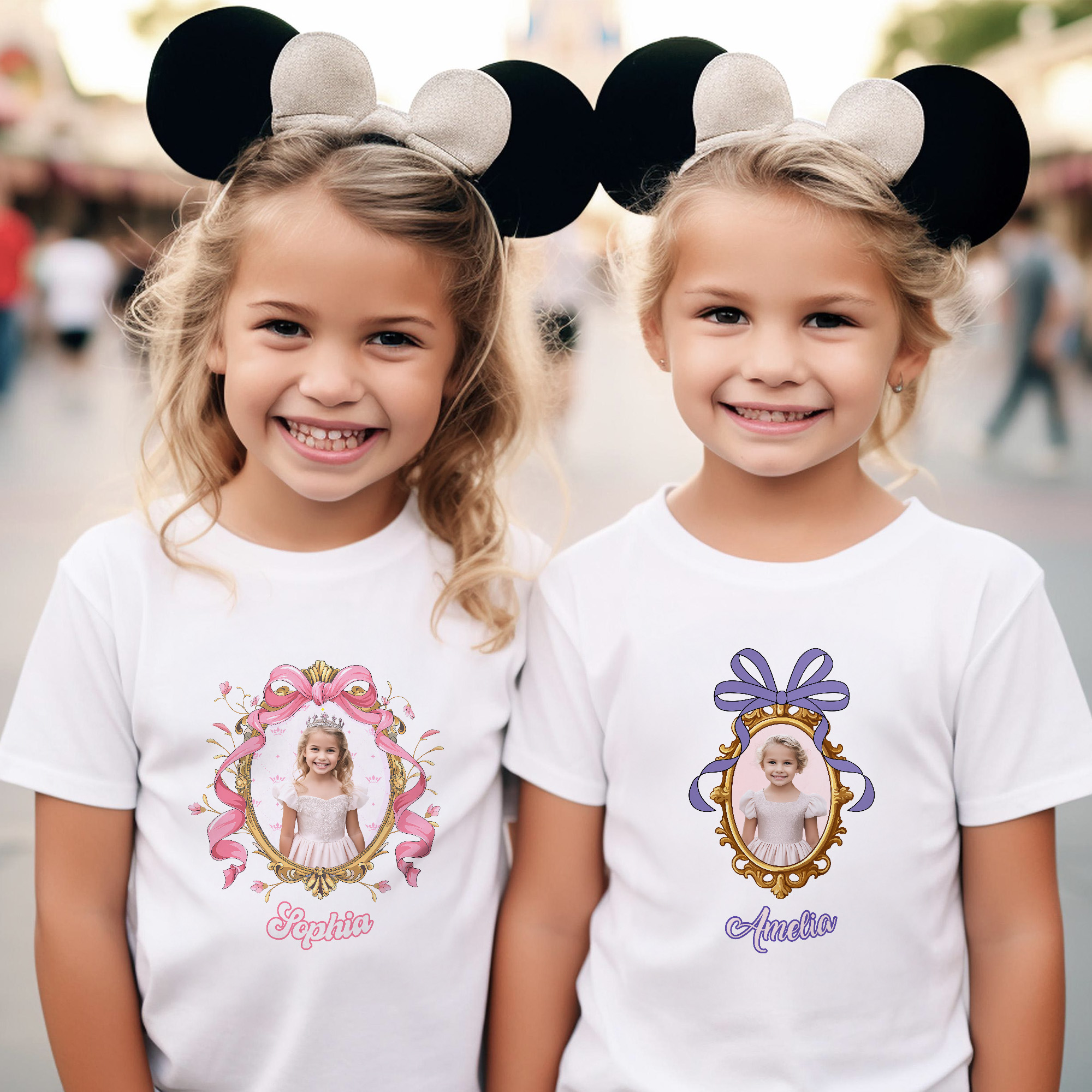Cadre Photo Princesse Personnalisé 100% Coton T-shirt Enfant Adulte avec Nom Cadeau d'Anniversaire de Voyage pour Filles Femmes