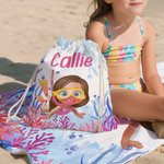Personalized Cartoon Scuba Diver Quick Dry Oversized Beach Towel and Bag with Name Summer Vacation Beach Party Essentials Birthday Gift for Boys Girls