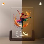 Personalisierte bunte Faux Glitter Ballett Hip Hop Mädchen Name LED-Nachtlicht mit hölzernen Basis Raumdekoration Geburtstagsgeschenk für Ballerinas Dance Lovers
