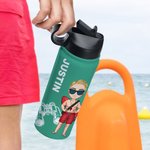 Personalised Cartoon Lifeguard Character Name 18 oz Water Bottle with Straw and Handle Birthday Summer Holiday Gift for Lifeguards