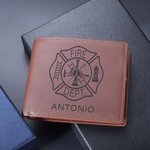 Portefeuille personnalisé en cuir PU avec nom et texte Accessoires portables Fête des pères Cadeau d'anniversaire pour pompiers Hommes