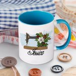 Personalised Birth Flower Sewing Machine Ceramic Coffee Mug with Name Home Kitchen Decor Birthday Gift for Mom Grandma Sewing Enthusiast
