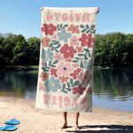 Personalisiertes Boho Retro Blumen Strandtuch mit Namen Schnelltrocknend Sommer Urlaub Reisezubehör Strand Party Geburtstag Geschenk für Mädchen Damen
