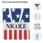 Personalized American Flag Large Canvas Tote Bag with Name Independence Day Gift For Americans