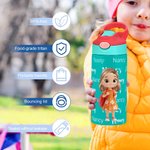 Personalised Cartoon Kid Character Word Cloud 12oz Kids Insulated Water Bottle with Handle and Silicone Straw Birthday Gift for Boys Girls
