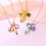 Collier de pierres de naissance pour chaussure de ballet avec initiale gravée Anniversaire Cadeau pour Ballerine