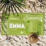 Personalized Multicolor Word Cloud Quick Dry Oversized Beach Towel with Name Pool Party Summer Vacation Gift for Family Friends