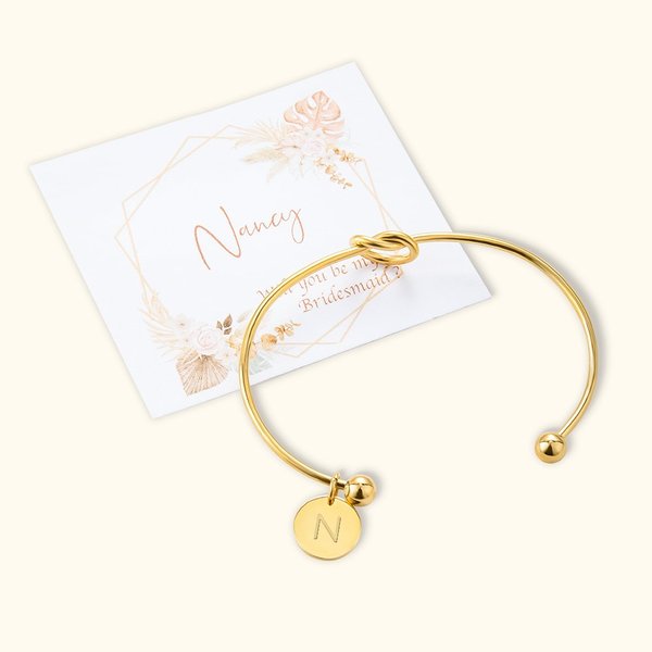 Gepersonaliseerde Will You Be My Bridesmaid Bohemian Initial Tie the Knot Armband met Kaart voor Bruidsmeisje Wedding Party Bridal Shower Favor Gift