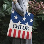 Personalized American Flag Large Canvas Tote Bag with Name Independence Day Gift For Americans