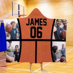 Personalised 1-4 Photos Basketball Soft Hooded Blanket with Name and Number Game Day Birthday Gift for Son Daughter Sports Lovers