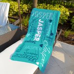 Personalized Multicolor Word Cloud Quick Dry Oversized Beach Towel with Name Pool Party Summer Vacation Gift for Family Friends