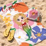 Personalized  2 in 1 Floral Cartoon Character Quick Dry Oversized Backpack Beach Towel with Name Beach Party Travel Birthday Gift for Women Men