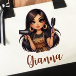 Personalized Stylish Cartoon Barber Large Canvas Tote Bag with Name Travel Accessory Salon Opening Birthday Gift for Hairdresser Friends