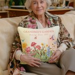 Personalized Grandma's Garden Birth Flower Throw Pillow Cover with Name and Text Holiday Appreciation Gift for Grandma Mom
