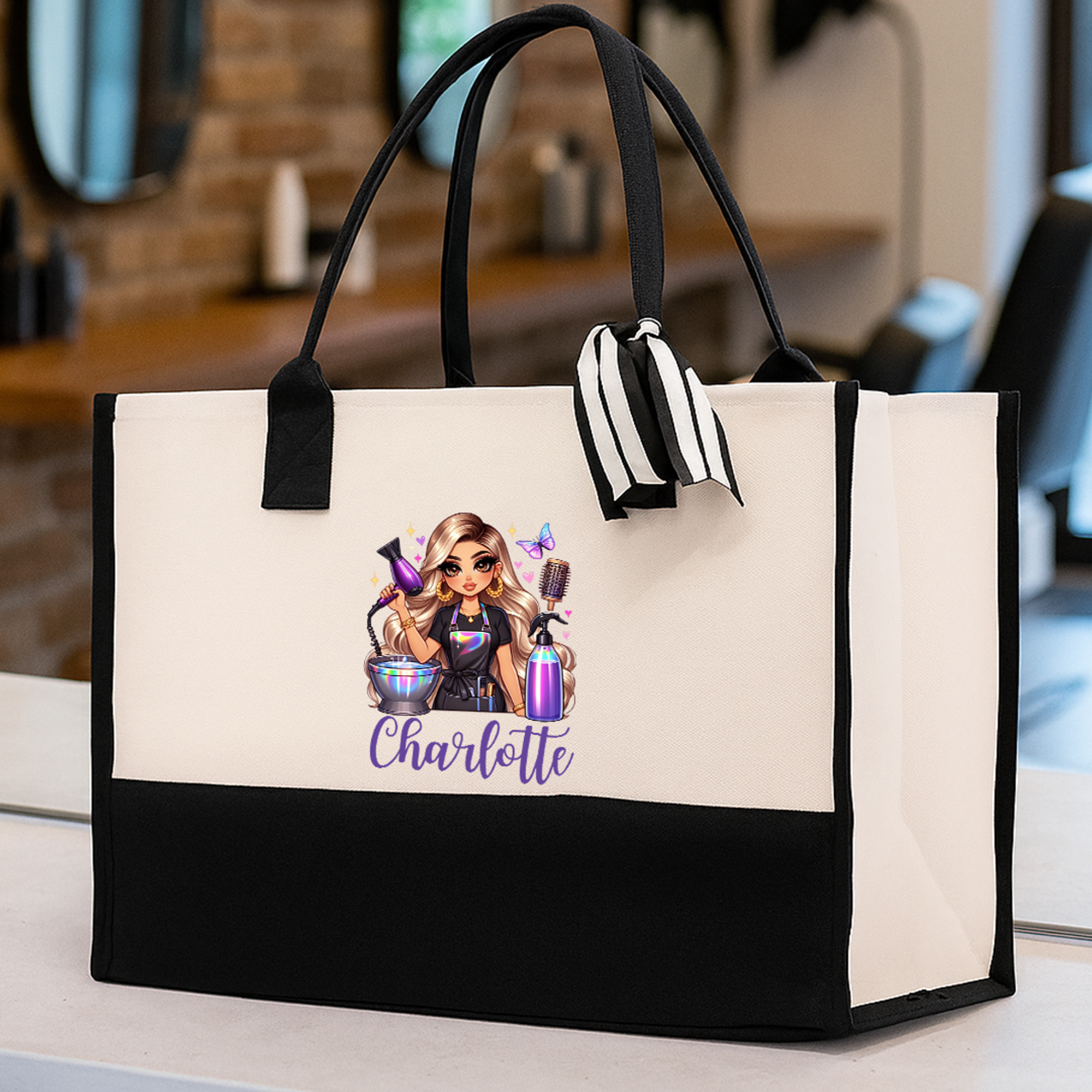 Sac de voyage en toile avec nom Accessoire de voyage Ouverture de salon Cadeau d'anniversaire pour les amis coiffeurs