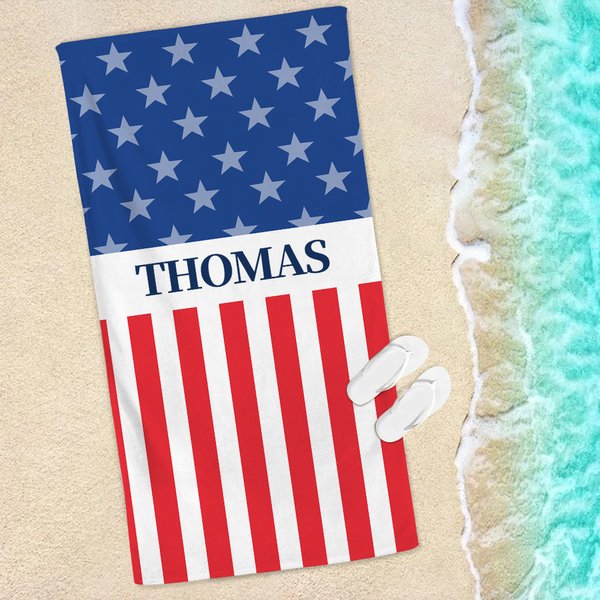 Personalized Stars and Stripes Soft Quick Dry Oversized Beach Towel with Name Patriotic 4th of July Independence Day Gift for Patriots