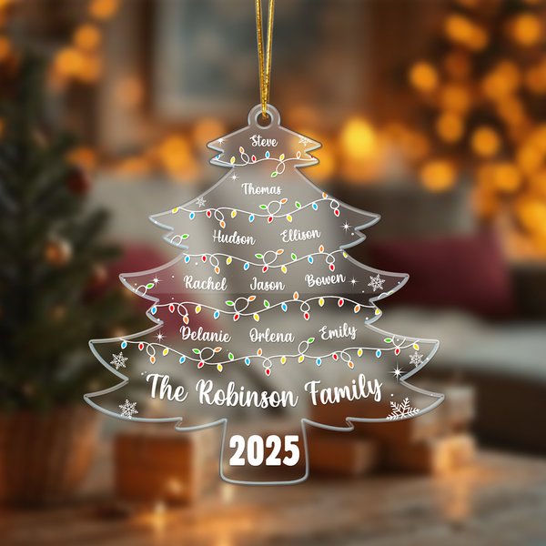 Personalised Christmas Tree Lights Acrylic Ornament with 2-15 Names and Year Christmas Gift for Family Friends