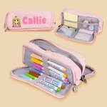 Personligt pennfodral med tre fack söt tecknad karaktär och namn skolmaterial skolstart eller födelsedagspresent för pojkar och flickor