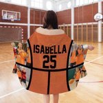 Personalised 1-4 Photos Basketball Soft Hooded Blanket with Name and Number Game Day Birthday Gift for Son Daughter Sports Lovers