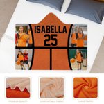 Personalised 1-4 Photos Basketball Soft Hooded Blanket with Name and Number Game Day Birthday Gift for Son Daughter Sports Lovers