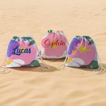 Personalized  2 in 1 Floral Cartoon Character Quick Dry Oversized Backpack Beach Towel with Name Beach Party Travel Birthday Gift for Women Men