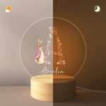 Personalisierte Floral Initial niedlichen Peter Rabbit Acryl LED-Nachtlicht mit hölzernen Basis und Name Home Decor Ostern Party Geburtstag Geschenk für Kinder