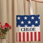 Personalized American Flag Large Canvas Tote Bag with Name Independence Day Gift For Americans