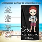 Asciugamano da spiaggia oversize personalizzato multicolore con nome e personaggio Mrs. e Mr. asciugatura rapida regalo per feste per sposi