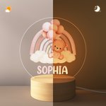 Personalized Rainbow Balloon Baby Teddy Bear Name LED Night Light with Wooden Base Nursery Decor Baby Shower Birthday Gift for Kids