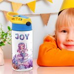 Personalized Fantasy Mermaid 12 oz Insulated Water Bottle with Name and Spill-proof Lid Back to School Birthday Gift for Girls