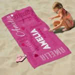 Personalized Multicolor Word Cloud Quick Dry Oversized Beach Towel with Name Pool Party Summer Vacation Gift for Family Friends