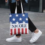 Personalized American Flag Large Canvas Tote Bag with Name Independence Day Gift For Americans