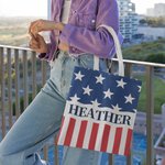 Personalized American Flag Large Canvas Tote Bag with Name Independence Day Gift For Americans