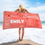 Personalized Multicolor Word Cloud Quick Dry Oversized Beach Towel with Name Pool Party Summer Vacation Gift for Family Friends