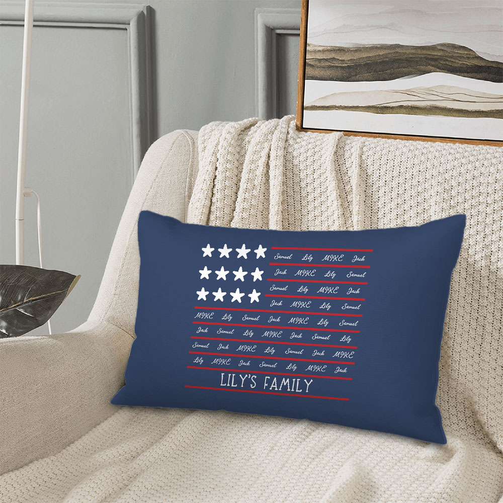 Taie d'oreiller personnalisée avec 1-8 noms et textes Décoration de la maison pendaison de crémaillère Anniversaire Fête de l'indépendance Cadeau pour les Américains Famille Amis