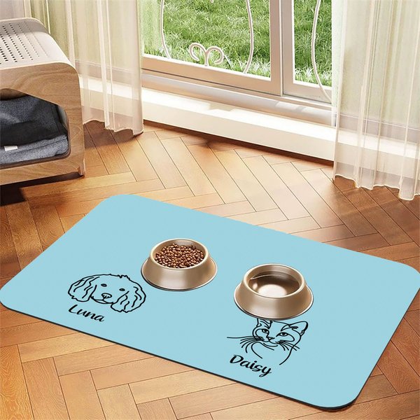 Personalised Mulitcolour Cat Dog Avatar PU Leather Pet Place Mat with Name Birthday Anniversary Memory Gift for Pet Owners Friend Famlily
