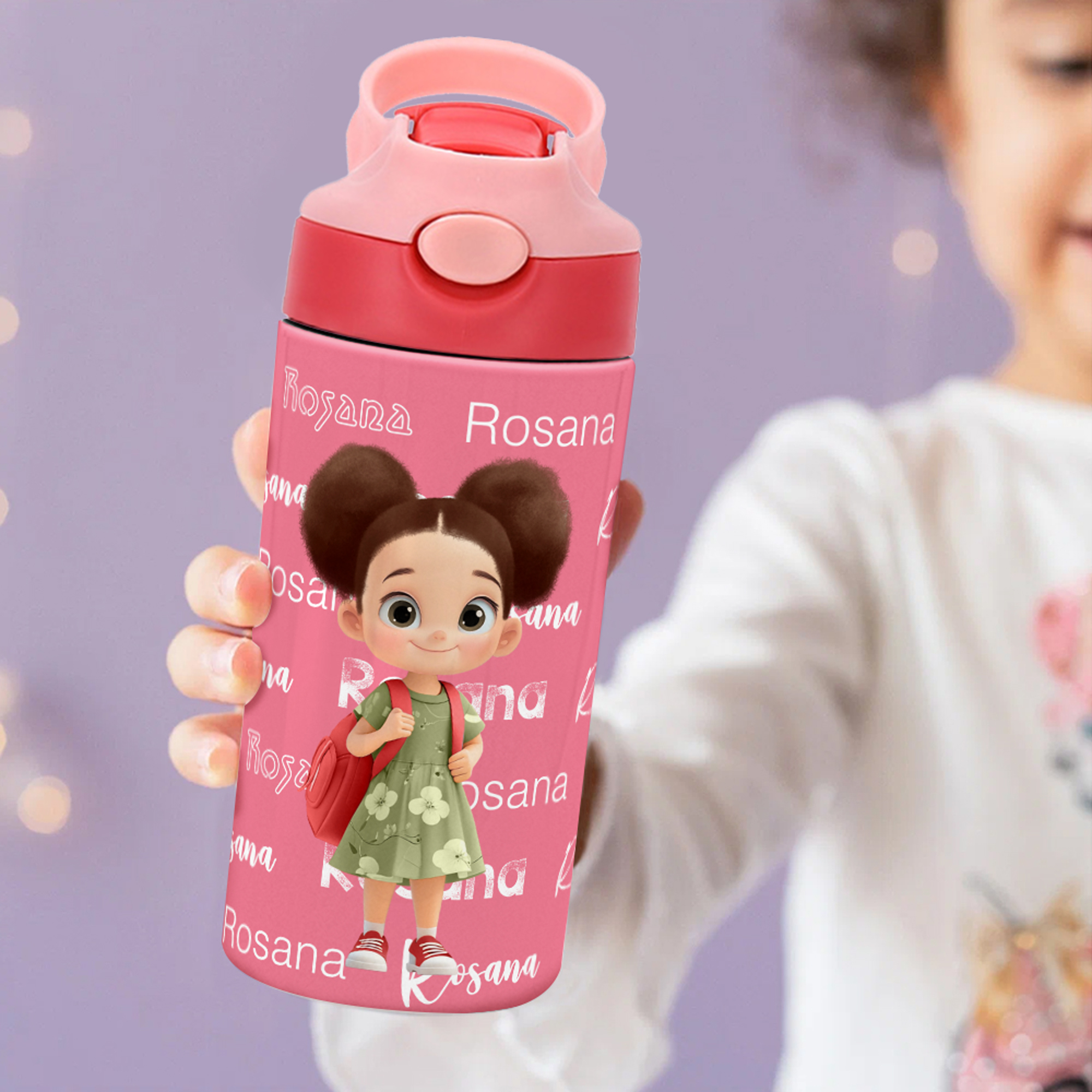 Bouteille d'eau isotherme avec poignée et paille en silicone pour enfants Cadeau d'anniversaire pour garçons filles