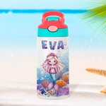 Personalized Fantasy Mermaid 12 oz Insulated Water Bottle with Name and Spill-proof Lid Back to School Birthday Gift for Girls