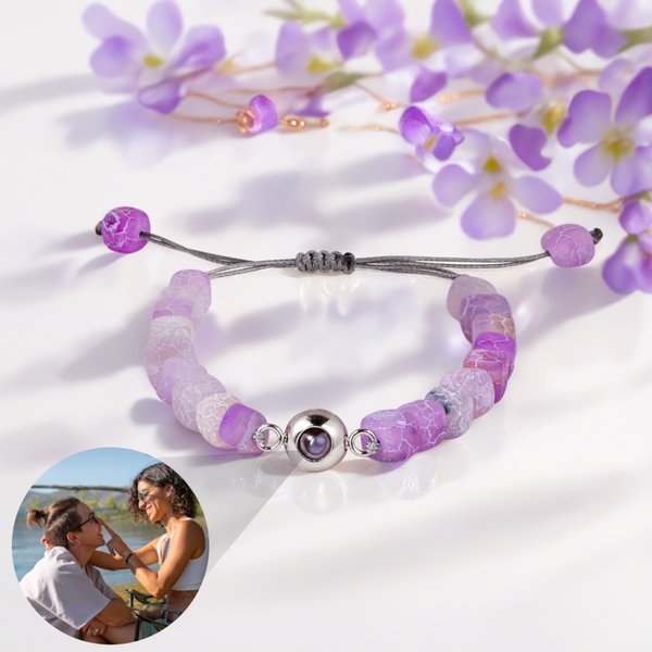 Personlig fotoprojektion Flerfärgad Justerbar Matte Agate Armband Dainty Smycken Jubileum Födelsedagspresent för kvinnor