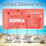 Personalized Multicolor Word Cloud Quick Dry Oversized Beach Towel with Name Pool Party Summer Vacation Gift for Family Friends