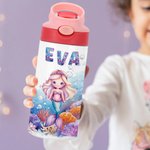 Personalized Fantasy Mermaid 12 oz Insulated Water Bottle with Name and Spill-proof Lid Back to School Birthday Gift for Girls