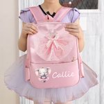 Falda de ballet de malla personalizada Animales de ballet de dibujos animados Nombre Mochila con cremallera y bolsillos laterales Cumpleaños Vuelta al cole Regalo para niños Niñas