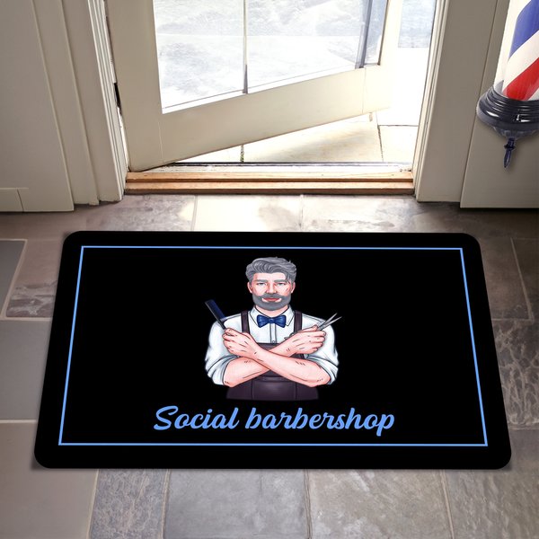 Personalized Cartoon Barber Multicolor Non-slip Door Mat with Text Salon Barber Shop Accessories Opening Birthday Gift for Men Hairdresser