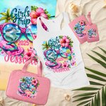Personalised Girls Trip Racerback Beach Towel Luggage Tag Passport Holder Makeup Bag with Name Summber Travel Essential Gift for Girls Women